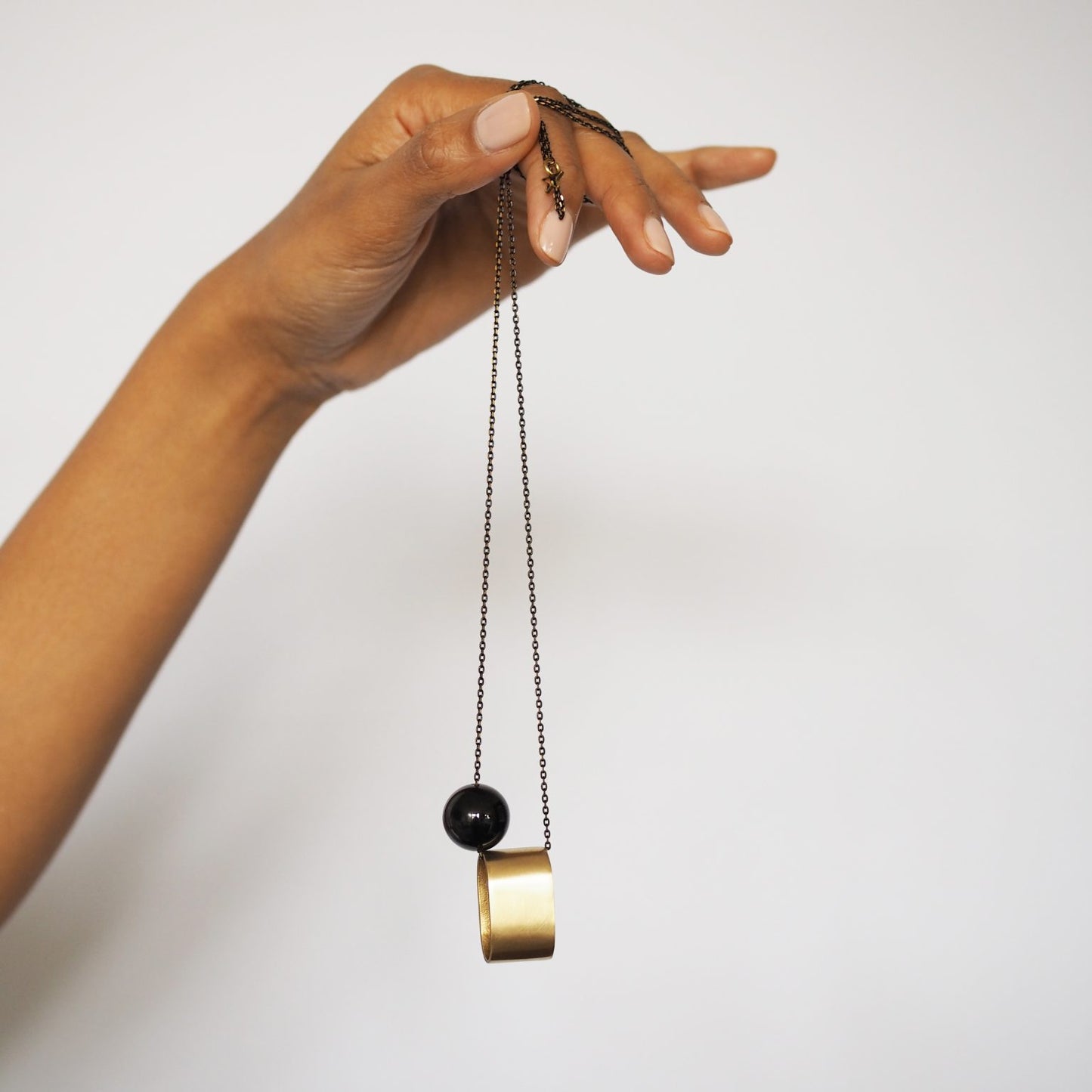 Brushed Brass Oval + Onyx | Long Necklace