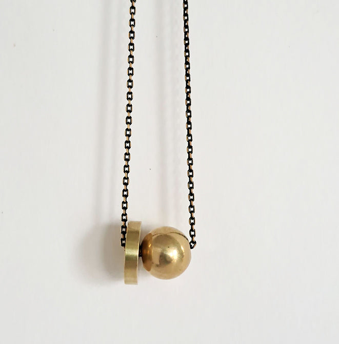 HIKU Solid Brass Ball + Disc Necklace