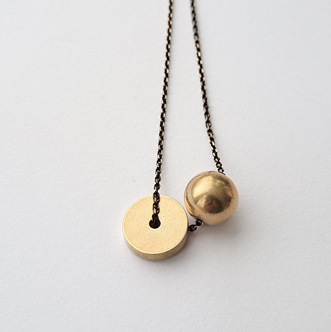 HIKU Solid Brass Ball + Disc Necklace