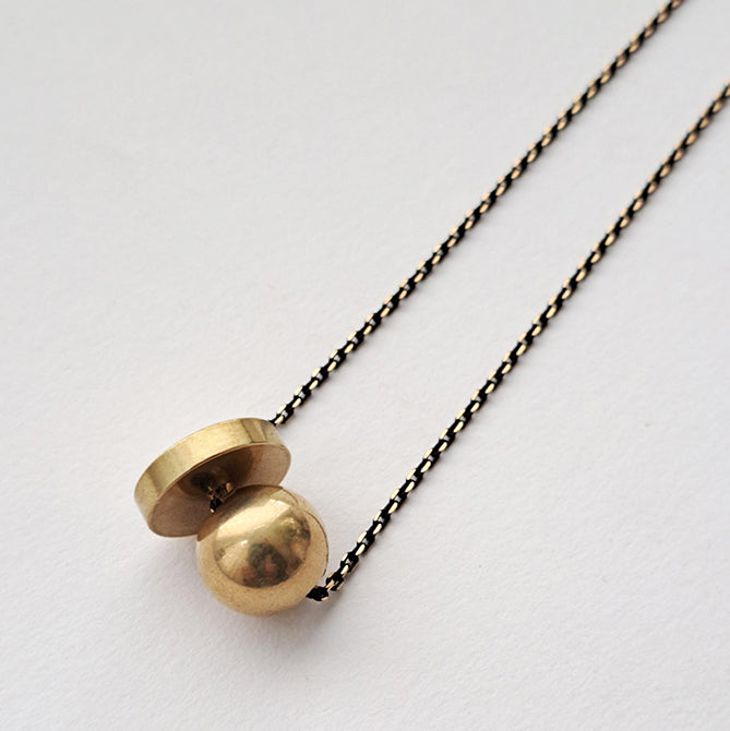 HIKU Solid Brass Ball + Disc Necklace