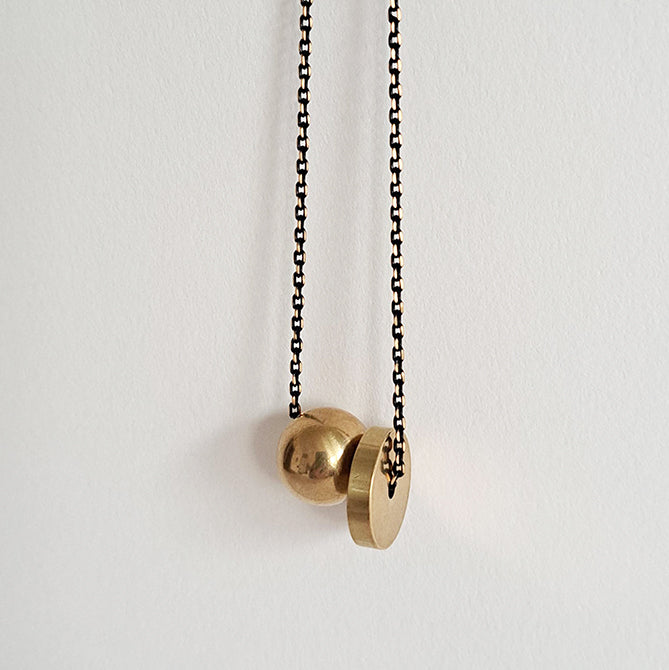 HIKU Solid Brass Ball + Disc Necklace