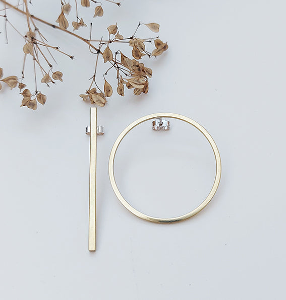 Liviana Large Brass Circle + Bar Std Earrings