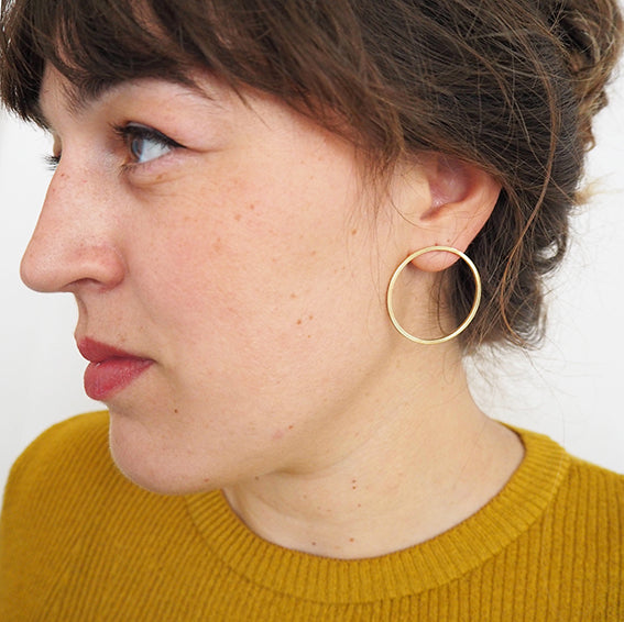 Liviana Large Brass Circle + Bar Std Earrings