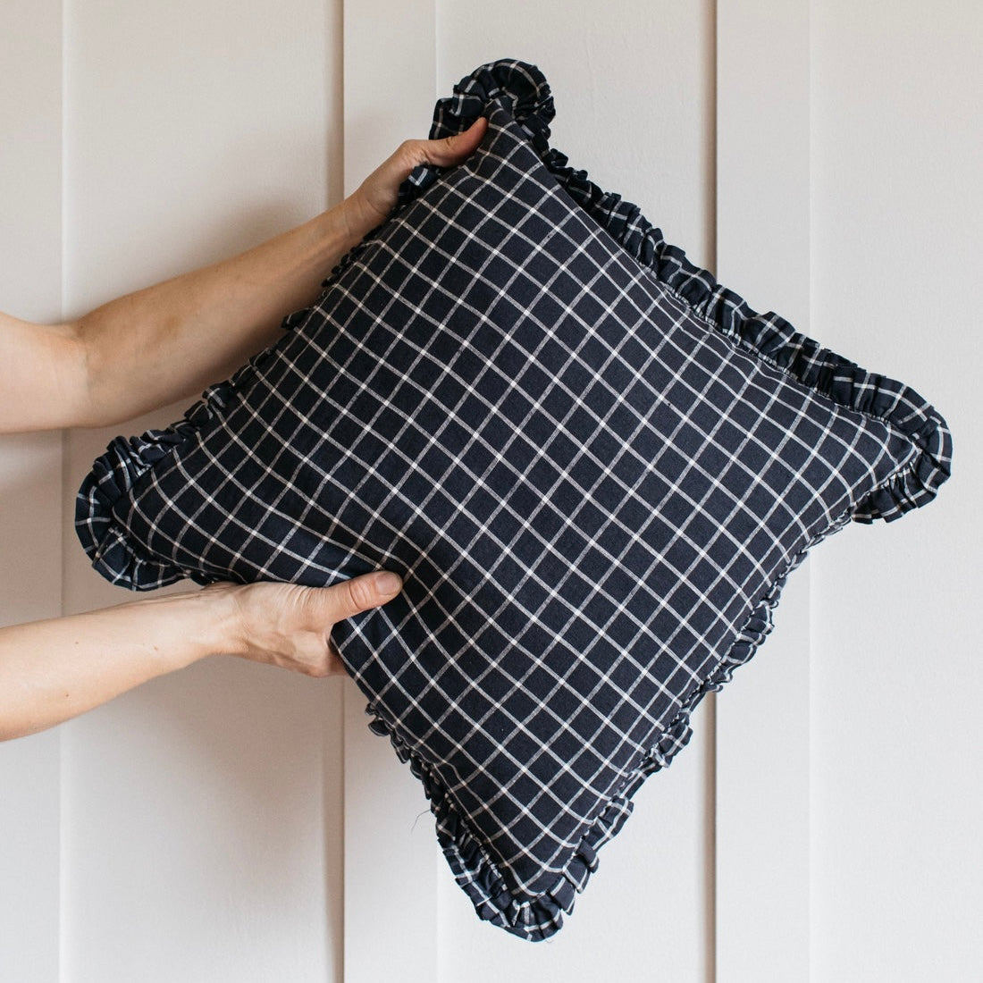 Oli Ruffle Cushion | Midnight Grid