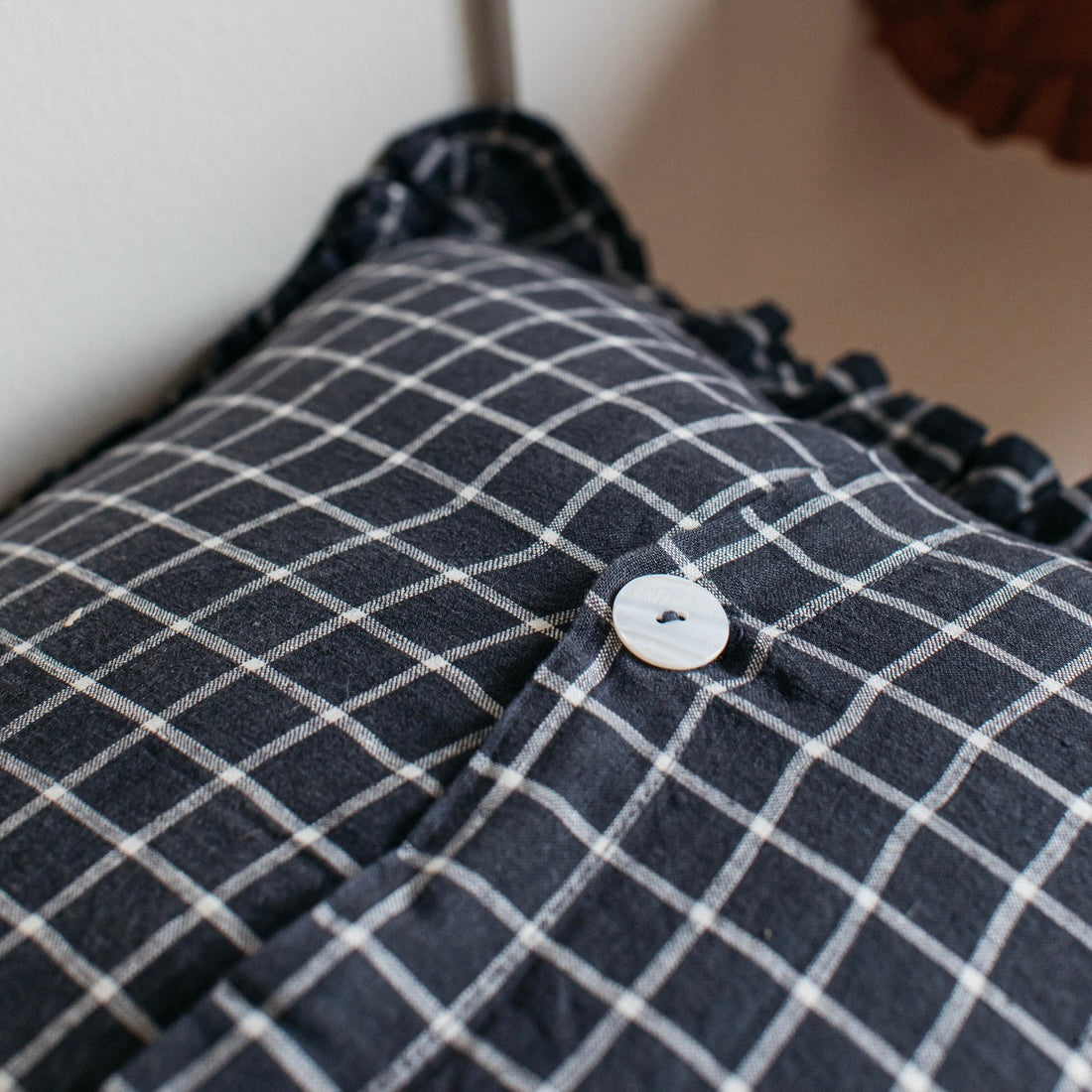Oli Ruffle Cushion | Midnight Grid
