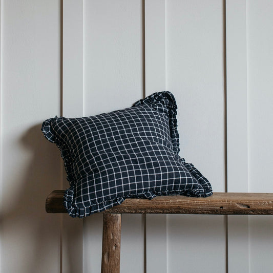 Oli Ruffle Cushion | Midnight Grid