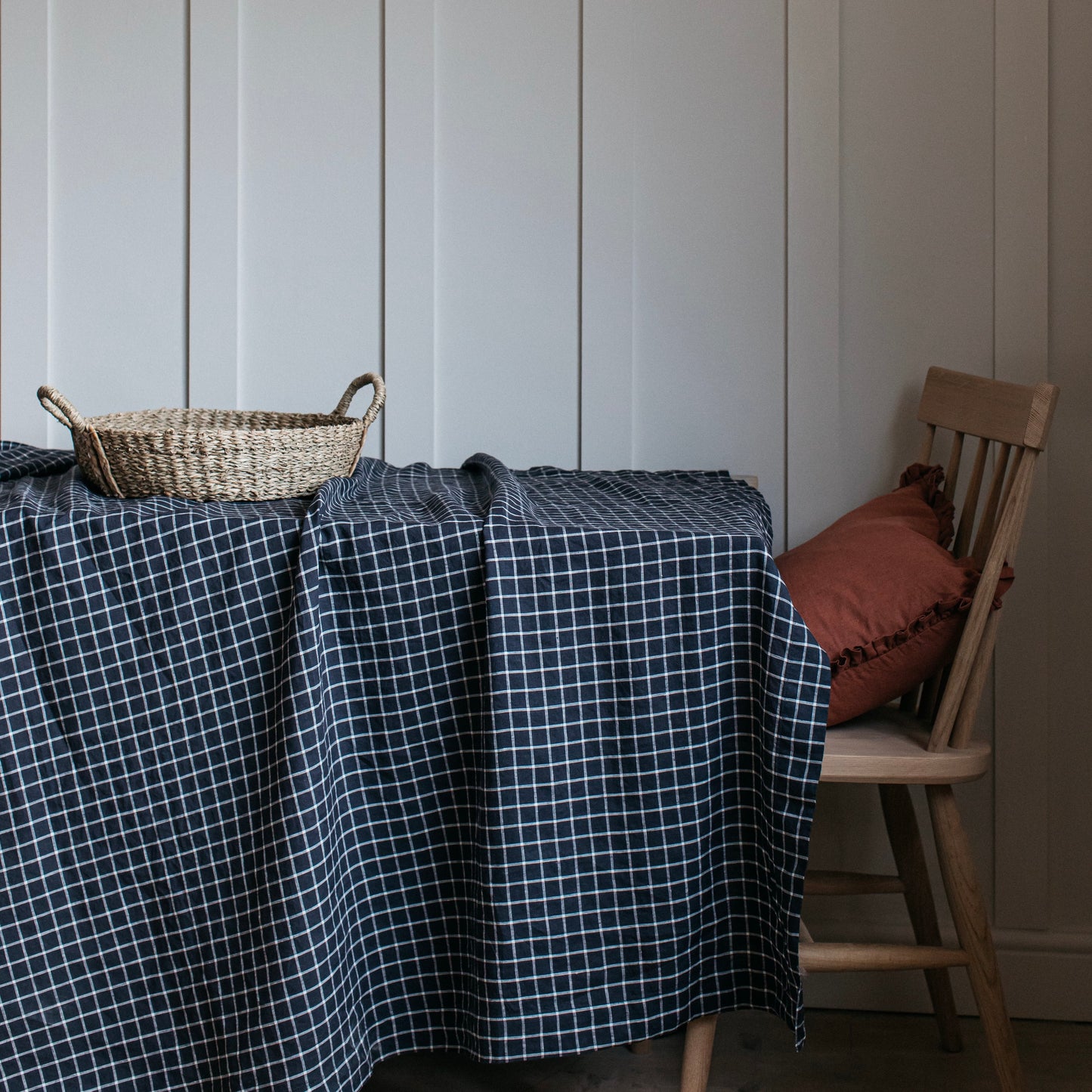 100% Linen Tablecloth | Midnight Grid