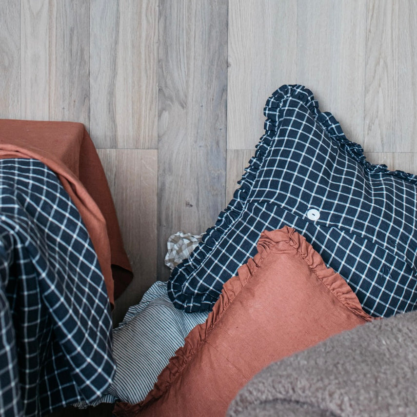 Oli Ruffle Cushion | Midnight Grid