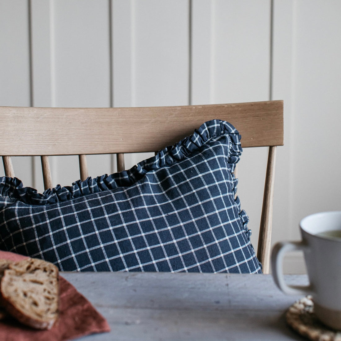 Oli Ruffle Cushion | Midnight Grid
