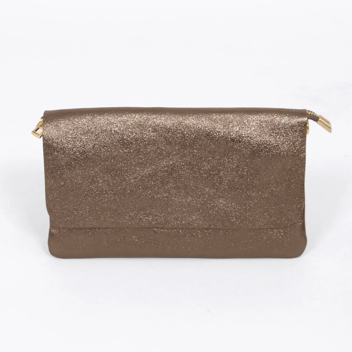 Leather Clutch Bag With Strap | Metallic Champagne