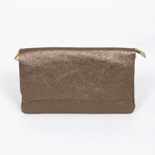 Leather Clutch Bag With Strap | Metallic Champagne
