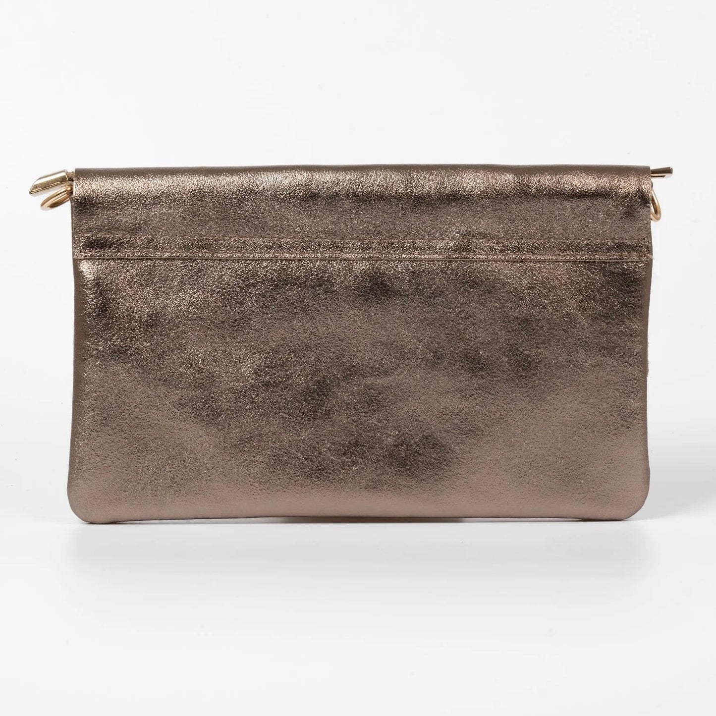 Leather Clutch Bag With Strap | Metallic Champagne