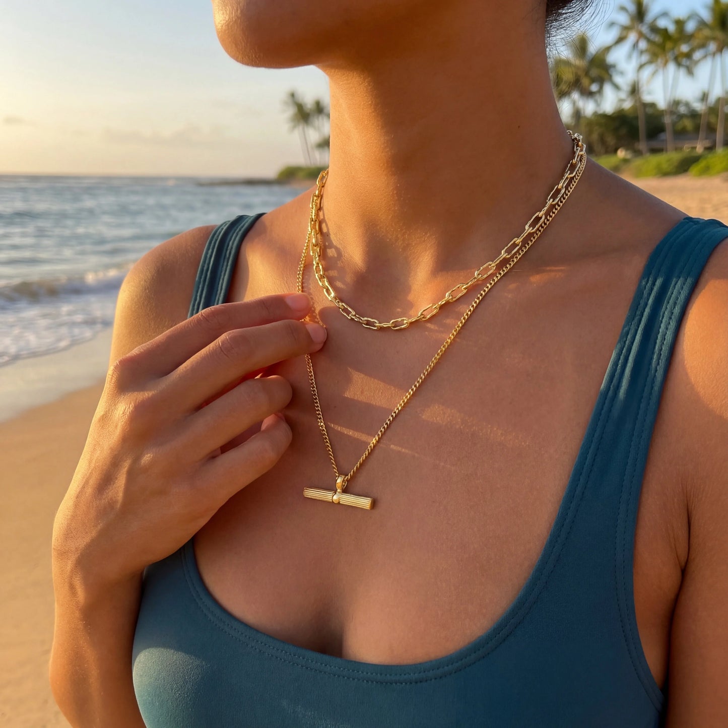 Ezra Gold T-Bar Necklace | Water Resistant