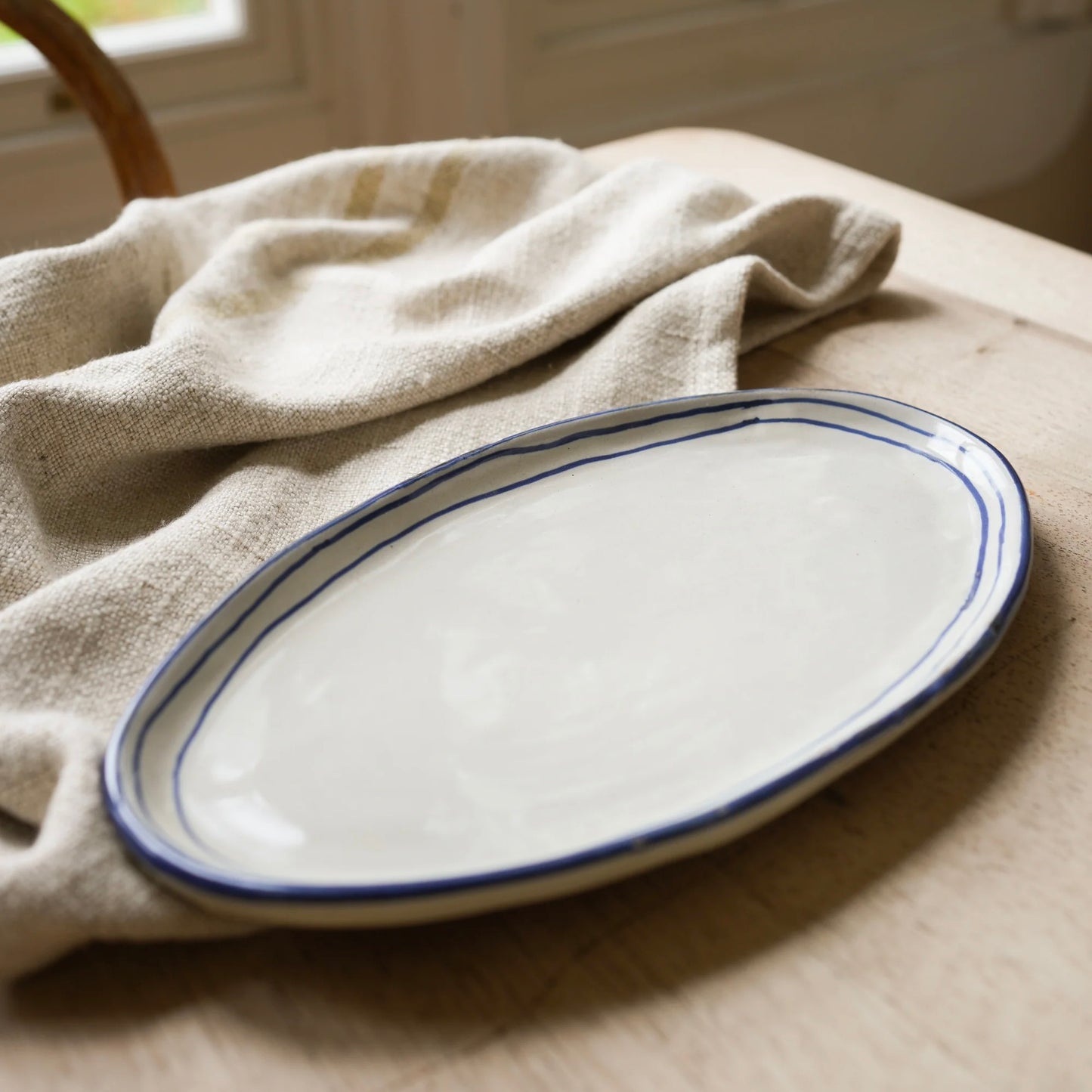 Hand Painted Breton Stripe Oval Plate | Ink